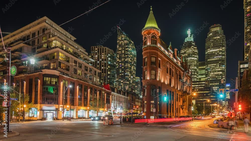 Zoom out timelapse view of cityscape and night traffic in downtown Toronto, Ontario, Canada. Zoom out timelapse view of cityscape and night traffic in downtown Toronto, Ontario, Canada.