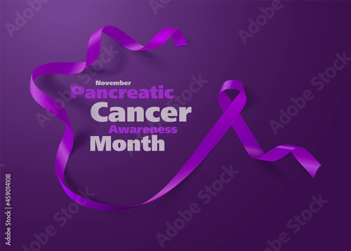 Pancreatic Cancer Awareness Calligraphy Poster Design. Realistic Purple Ribbon.