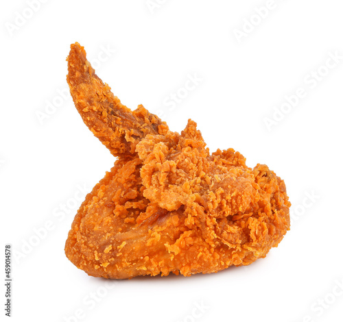 Fried chicken wing isolated on white background.
