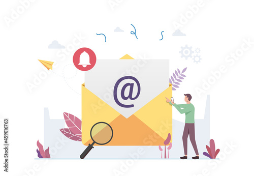 email verifying concept, man checking email, new incoming message notification