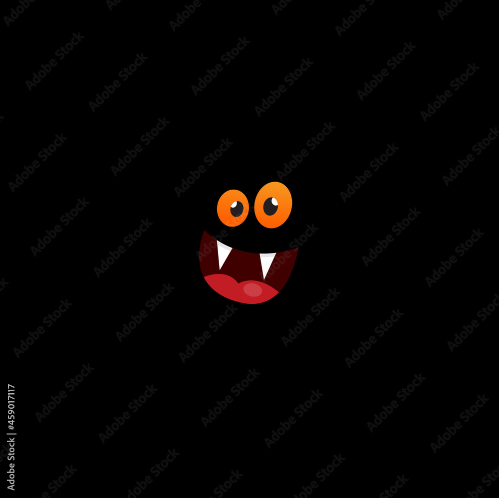 Smiling bat face in the dark for Halloween party. Vector illustration. 