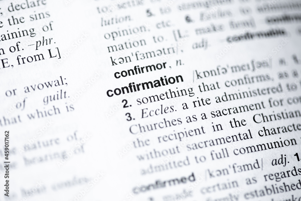 Confirmation written in english in a dictionary Confirmation written in english in a dictionary