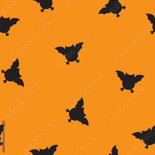 Orange wrapping paper with cure flying bats for Halloween gift wrapping. Seamless pattern design. vector illustration.