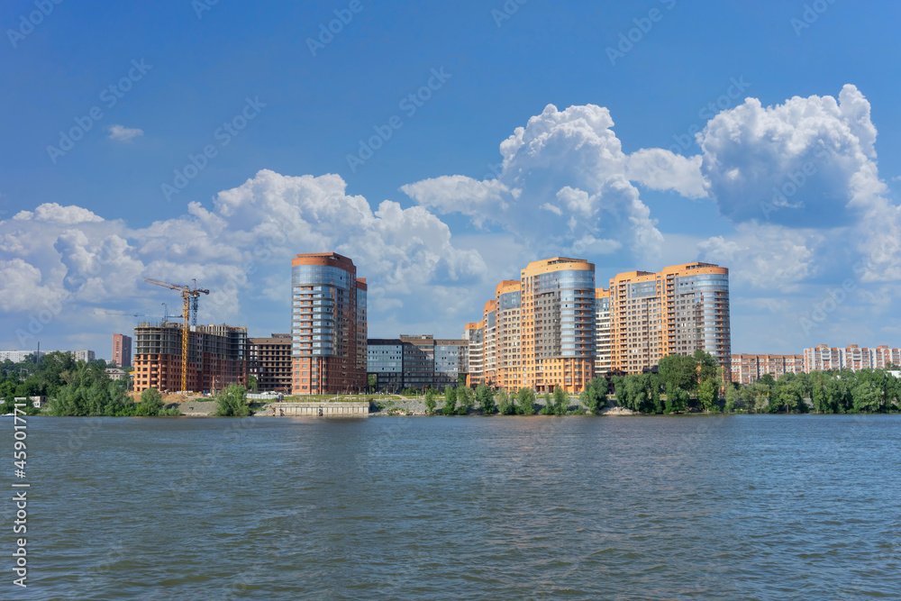 Urban landscape with a view of the coastline of Novosibirsk