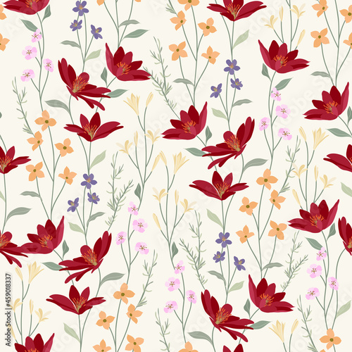 Red Wild Floral Garden Pattern