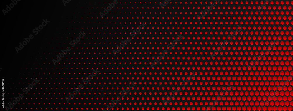 Abstract halftone background made of small hexagonal dots of different sizes in red and black colors Abstract halftone background made of small hexagonal dots of different sizes in red and black colors
