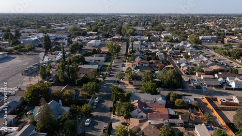 Sunset aerial view of the Central Valley city of Manteca, California, USA. photo