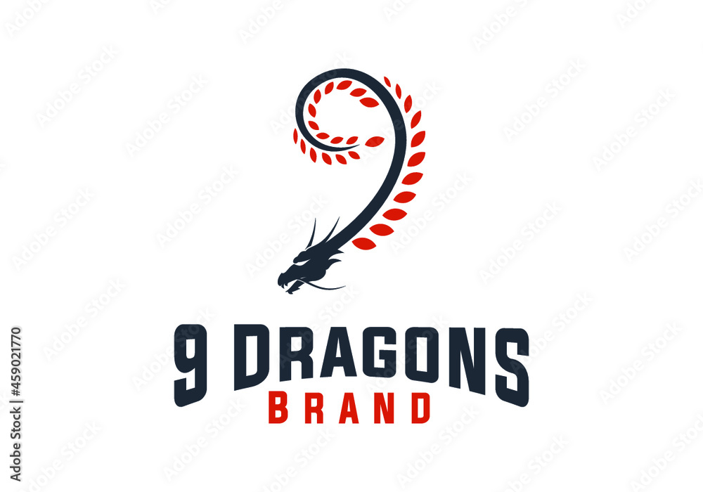 dragon and number nine logo, number nine shaped dragon logo design vector