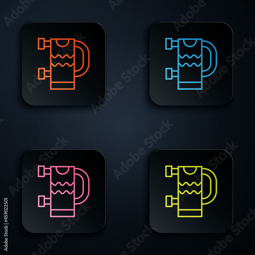 Color neon line Heated towel rail icon isolated on black background. Set icons in square buttons. Vector