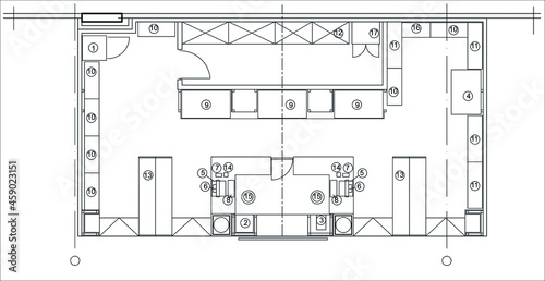 Architectural small shop top view plan Vector.