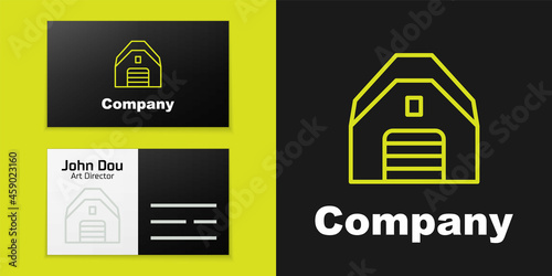 Logotype line Garage icon isolated on black background. Logo design template element. Vector