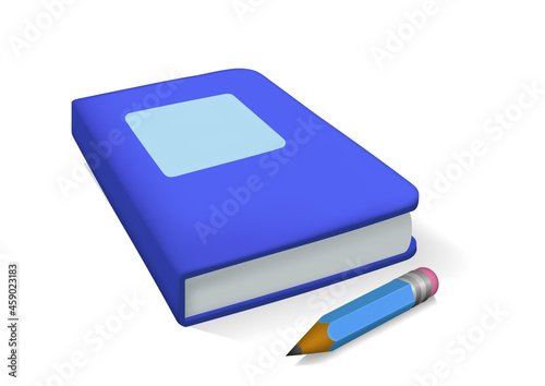 blue realistic book and pencil