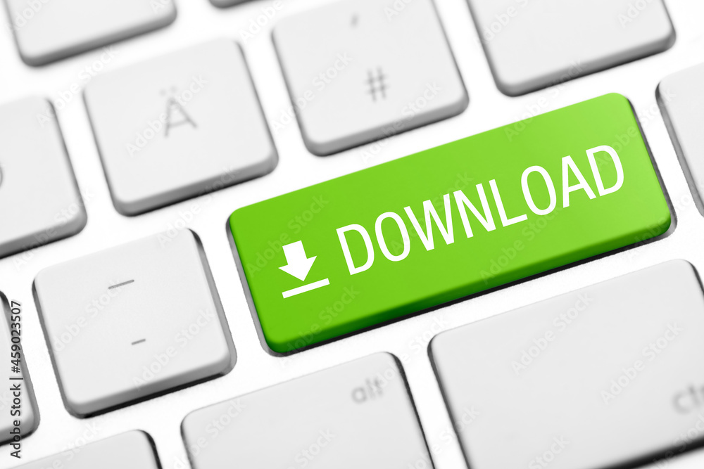 Download button green on white keyboard Download button green on white keyboard