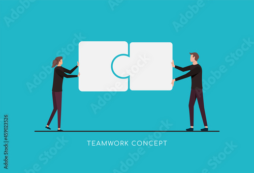 Teamwork concept with puzzle pieces vector illustration