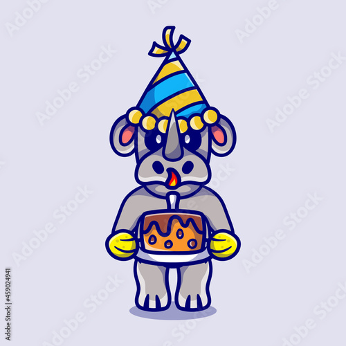 cute rhino celebrating happy new year or birthday