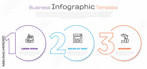Set line Cigarettes pack box, Online ordering and delivery and Price tag for fish. Business infographic template. Vector