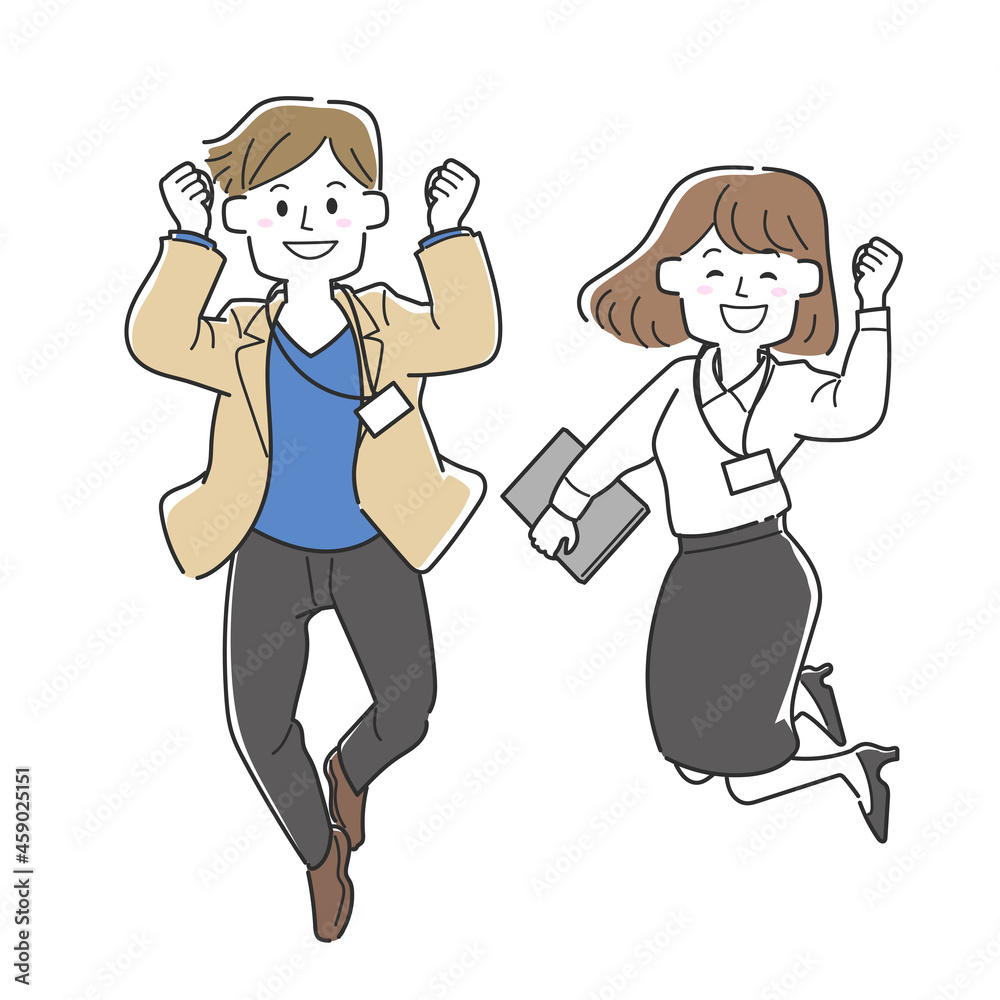 ジャンプする会社員（男女）