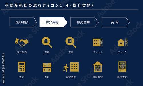 不動産売却の流れのシンプルアイコンセット2_4（媒介契約）、ベクター素材