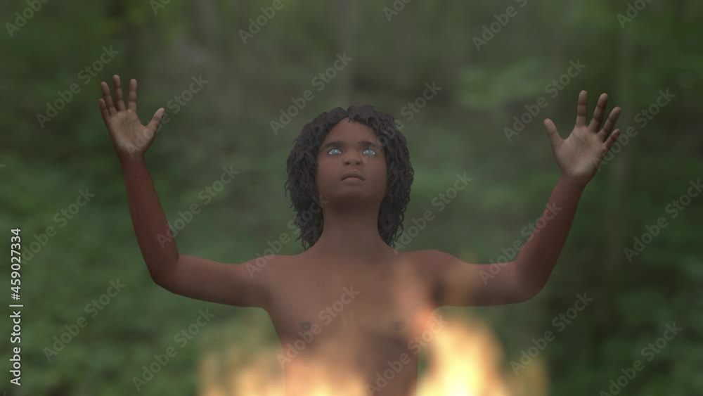 little boy offering a burning offering, 3d character little boy offering a burning offering, 3d character