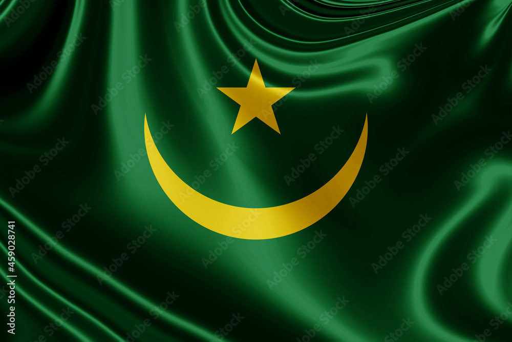 mauritania fabric flag waving . 3D illustration mauritania fabric flag waving . 3D illustration