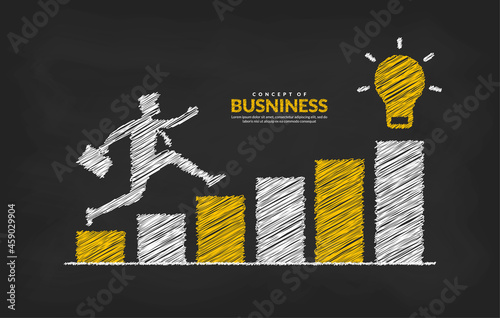 Businessman on graph jumping across obstacles to success, Business risk and success concept, growth chart increase profit investment