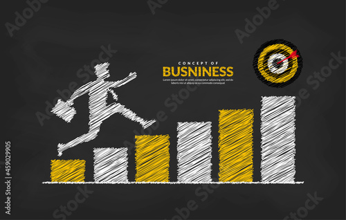 Businessman on graph jumping across obstacles to success, Business risk and success concept, growth chart increase profit investment