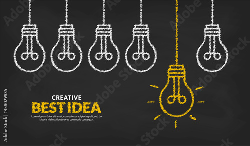 Think different and Stand out from the crowd concept, Creative ideas with one glowing light bulb background
