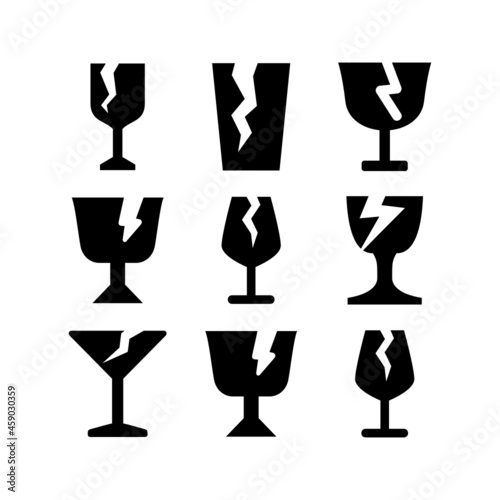 broken glass set icon on white background