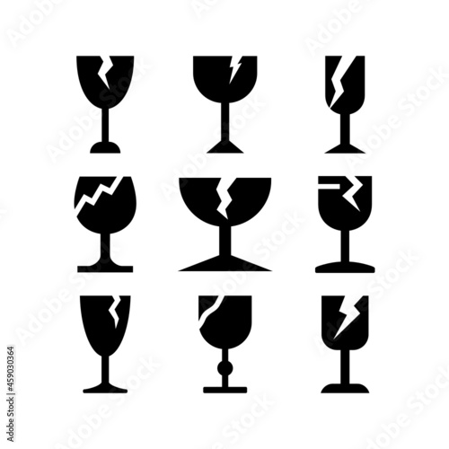 broken glass set icon on white background