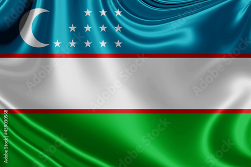 uzbekistan fabric flag waving . 3D illustration 