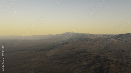 realistic surface of an alien planet, view from the surface of an exo-planet 3d render