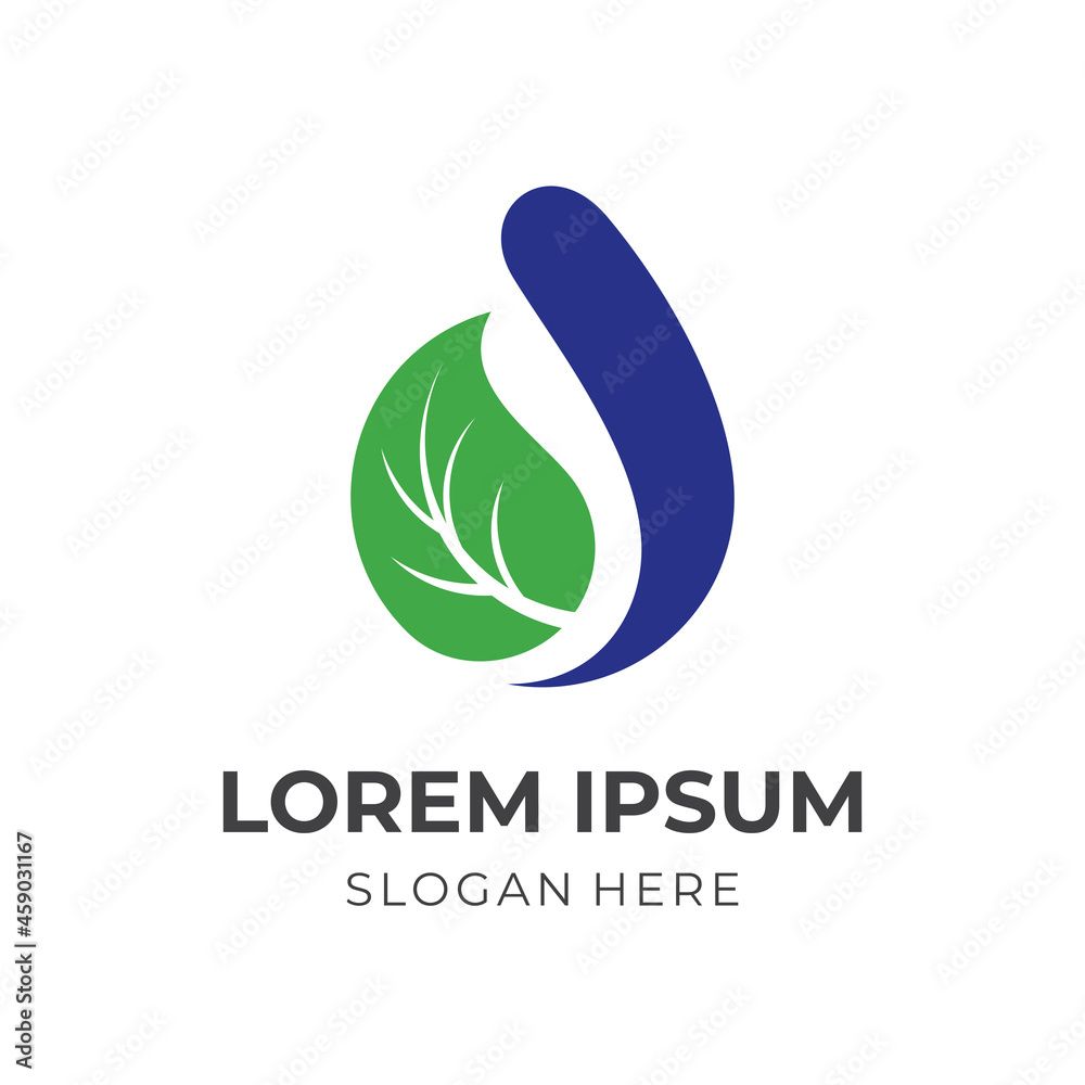 Fototapeta premium initial d leaf logo design, letter d and leaf, combination logo with flat green and blue color style