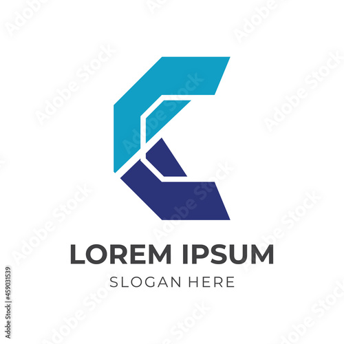 Free Download letter C logo design template concept vector with flat blue color style - GFXLoad