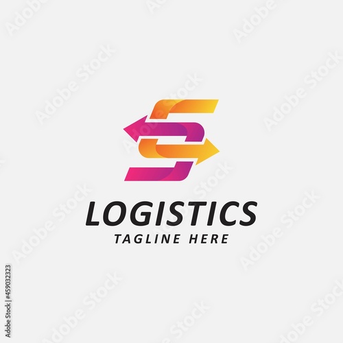 Logistic logo, letter s, and arrow combination, Flat style Logo Design Template, vector illustration