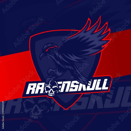 raven bird skull mascot esport design character for sport gaming and halloween