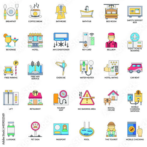 Hotel Services color flat icon collection set