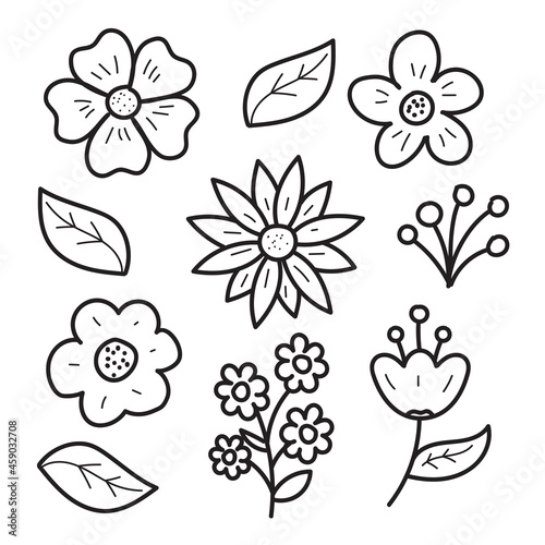 Flowers doodle collection with cute design isolated on white background