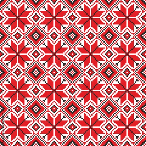 Vector seamless Ukrainian national pattern. Embroidery pattern. Cross-stitch drawing. Slavic ornament
