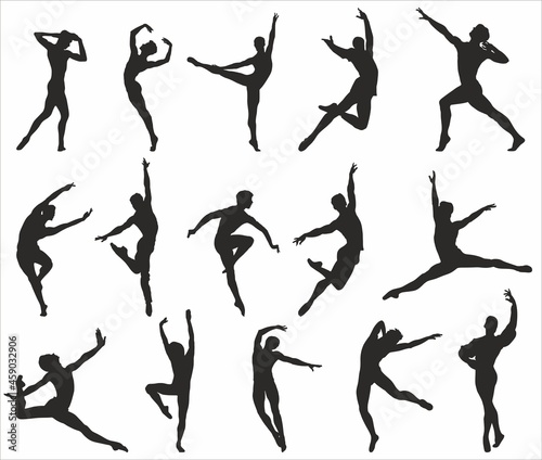 Ballet dancers vector silhouettes. Shadows of people, outlines of dancing men 