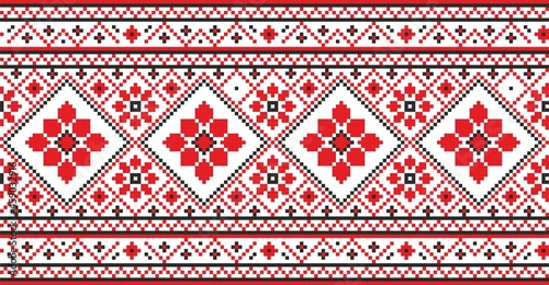 Vector seamless Ukrainian national pattern. Border or border, frame. Embroidery pattern. Cross-stitch drawing.
