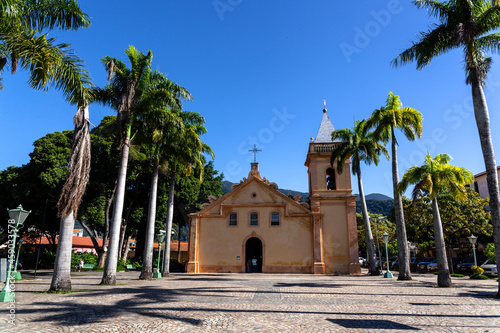 Facade of the parish church of Sao Sebastiao, Built in the 17th century of stone and lime, during the Jesuits' era, in city of Sao Sebastiao. north coast of Sao Paulo photo