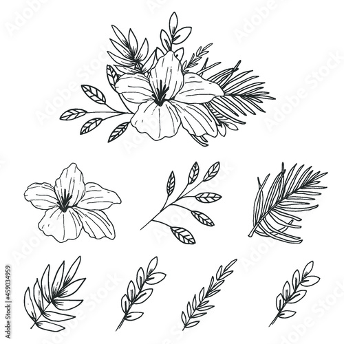 Beautiful spring line art flower bouquet
