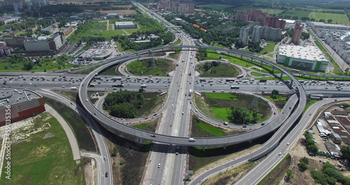 Cloverleaf intersection with circular overpass, aerial view