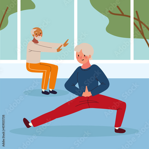 two old men doing exercise
