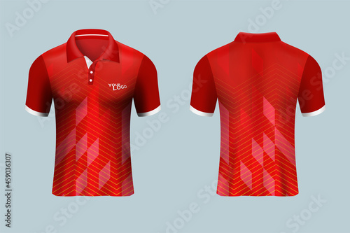 3D realistic mock up of front and back of polo shirt. soccer sport shirt  jersey template. Concept for casual uniform or apparel mockup template in design vector illustration