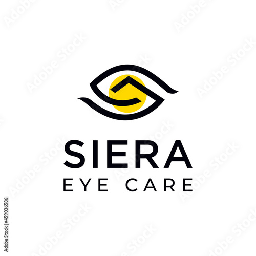 siera eye care logo,  line art eye and mountain vector photo