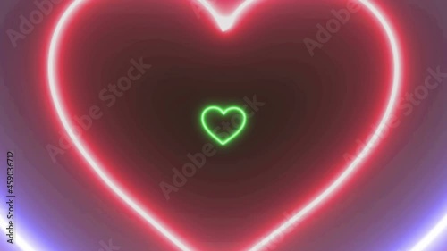 Hypnotic neon heart shaped tunnel color set. Rainbow retro wallpapper psychedelic  background