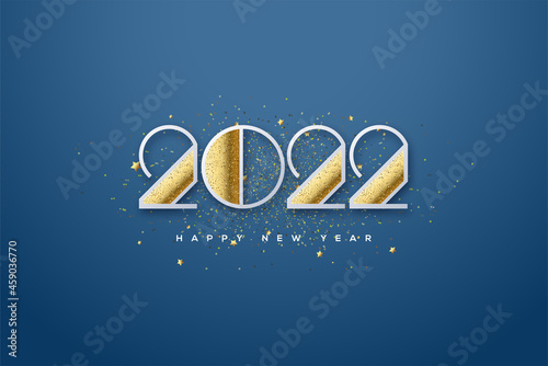2022 happy new year with glitter on number parts.
