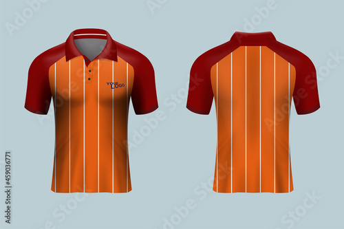 3D realistic mock up of front and back of polo shirt. soccer sport shirt  jersey template. Concept for casual uniform or apparel mockup template in design vector illustration