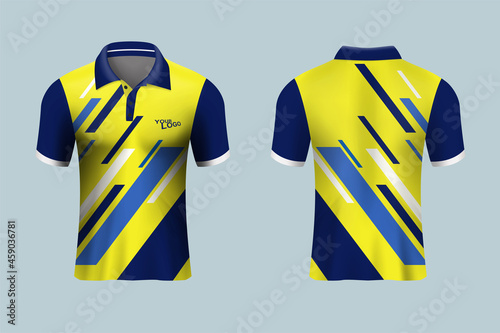 3D realistic mock up of front and back of polo shirt. soccer sport shirt  jersey template. Concept for casual uniform or apparel mockup template in design vector illustration